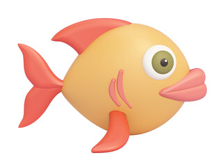 Cartoon fish isolated on transparent background. 3D illustration