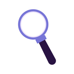 Magnifying glass, search icon, zoom tool, inspection symbol, magnifier lens, find focus tool, search element, optical instrument flat vector illustration isolated on white background.
