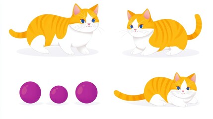 Fototapeta premium Pixelated feline friends in playful poses cat companions with vibrant orange and white markings and mischievous demeanor adorably illustrated in pixel art style