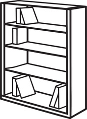 bookself line art, black outline, vector and illustration, coloring book page line art drawing