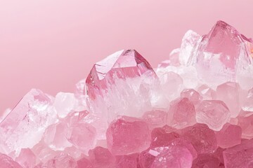 Close-up view of clustered pink and translucent crystals.