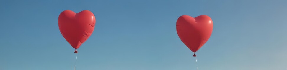 Fototapeta premium A lone red heart balloon drifts in a clear blue sky , love, illustration, photography