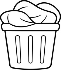 Overflowing laundry basket drawn in minimalist continuous line art capturing home life realism and cleaning routine with clean and expressive strokes