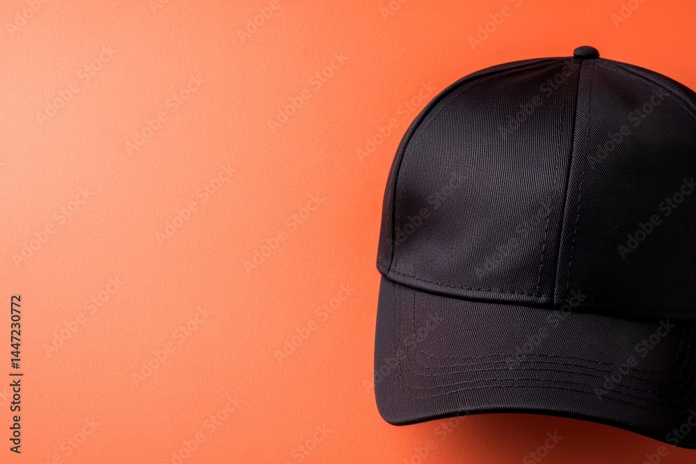 Aufkleber black baseball cap centered on a solid pastel background, creating a clean and minimalistic look wit