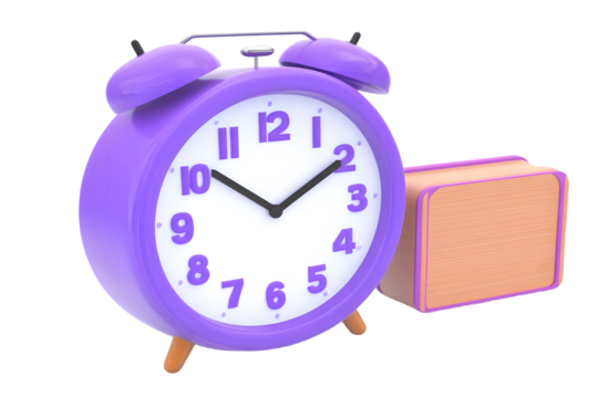 Purple Alarm Clock And Travel Box 3D Illustration Isolated Background