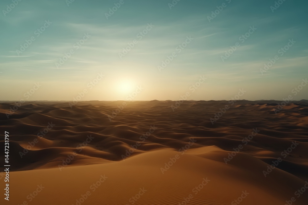 Aufkleber experience the tranquility of a vast desert landscape where the sun sets over rolling sand dunes, cr