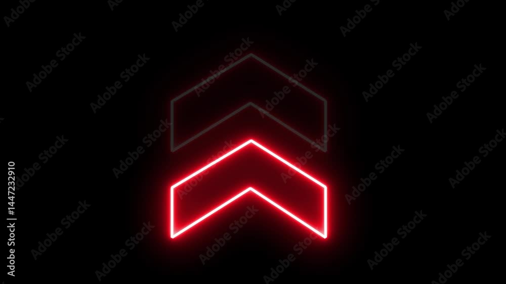 Poster glowing neon red arrow directional icon animation. abstract neon flash lightning arrow loading anima
