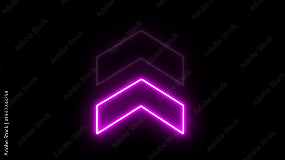 Poster glowing neon two color arrow up directional icon animation. abstract neon flash lightning arrow uplo
