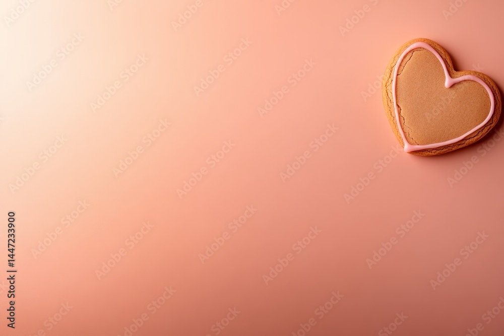 Aufkleber a heart-shaped gingerbread cookie elegantly decorated with icing sits on a soft pastel background, s