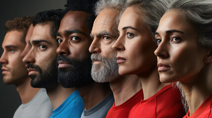 portraits of diverse individuals of various races and ages expressing wide range of emotions while engaging in.