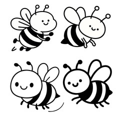 cute bee flying with friends