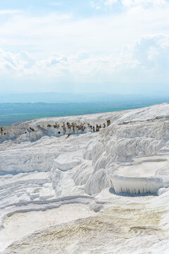 Calcium carbonate travertines creating stunning white terraces