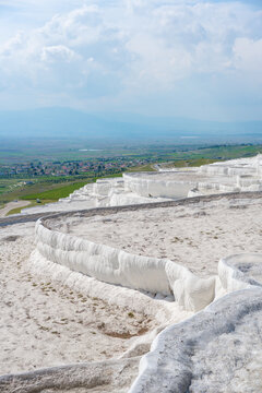 Calcium carbonate travertines creating stunning white terraces
