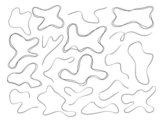 Freeform Hand Drawn Abstract Blob Shape. A creative collection of 19 freeform hand drawn abstract blob and line shapes including ribbons, contours, outlines, and more. Perfect for modern artistic