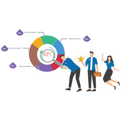 Benchmark performance or KPI key performance indicator growth or KPI measurement result, businessman magnify benchmark metric graph scale