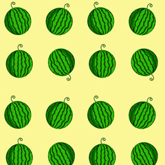 Colorful juicy watermelons on yellow background. Vector illustration