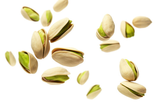 falling pistachio nuts isolated on white or transparent png