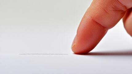 A finger tracing a line on a white surface, leaving a faint mark