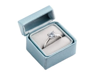 Elegant diamond engagement ring in blue velvet ring box