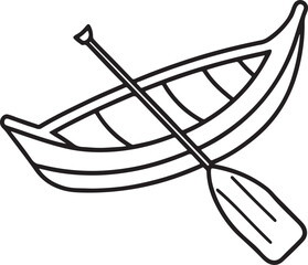 boat with paddle line art, black outline, vector and illustration, coloring book page line art drawing