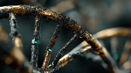 Abstract 3D Representation of DNA Structure with Metallic Elements
