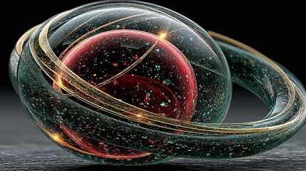 Abstract 3D Sphere with Orbiting Rings and Cosmic Dust Effect