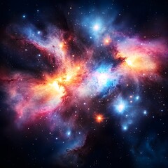Vibrant Nebula in Deep Space Cosmic Clouds of Gas and Dust with Bright Stars