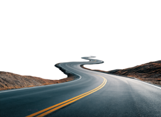 Winding road across scenic landscape perfect for travel planning