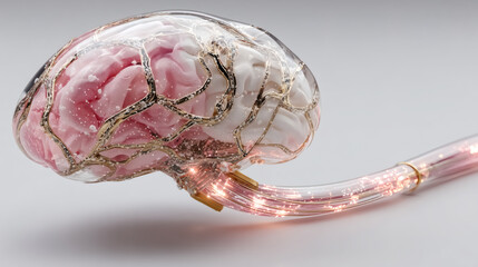 Abstract Brain Sculpture with Glowing Effects and Pink Accents