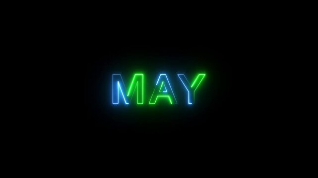 May neon glowing  isolated on black background. Neon glow signs in seamless loop motion graphic text  4k animated video.  - Powered by Adobe