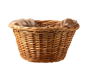 Woven basket with natural fabric accents for home organization