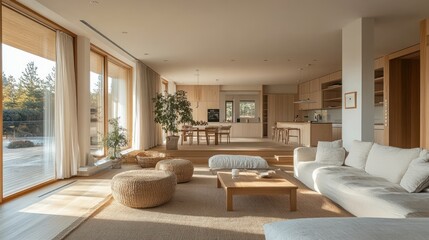 Modern Minimalist Living Room Design with Open Floor Plan and Natural Light