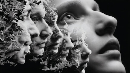 Abstract Representation of Human Faces Merging with Organic Forms