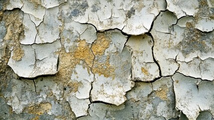 Fototapeta premium Close-up of cracked, peeling paint on a weathered surface, showing texture and age.