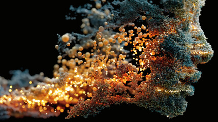 Abstract Representation of Human Face Made of Colorful Particles