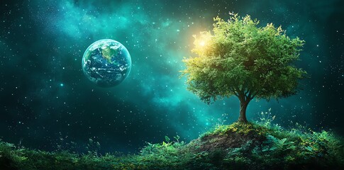 Fototapeta premium Earth Tree Night Space