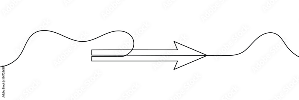 Aufkleber arrow pointing right, line continuous drawing vector. one line arrow pointing right, vector backgrou