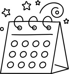 calendar illustration featuring festive design with stars and swirls, perfect for marking special events