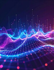 Naklejka premium A vibrant abstract technology background featuring luminous lines and dots, creating a dynamic network of interconnected elements in a deep blue hue.