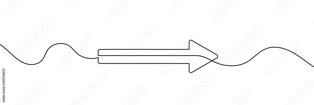 Poster arrow pointing right, line continuous drawing vector. one line arrow pointing right, vector backgrou