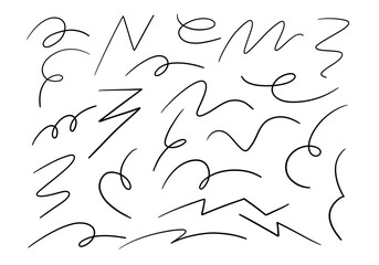 Hand Drawn Scribble Line And Stroke. A spontaneous collection of 22 hand drawn scribble lines and flowing strokes in various abstract forms including loops zigzags wave. Perfect for expressive playful