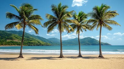 Obraz premium Tropical beach scene with four palm trees
