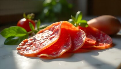 Slices of salami. Isolated on a white background.