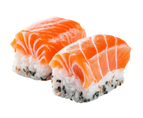 Fresh salmon sushi served on a plate for culinary enjoyment