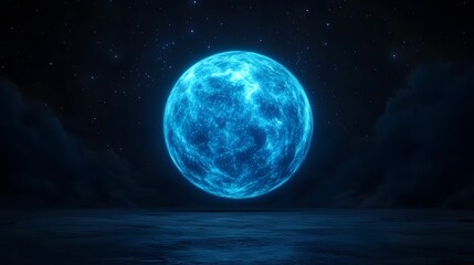 Glowing Blue Planet Night Sky Scene Celestial Body Space Background Fantasy Art