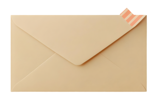 Realistic Beige Envelope with Pink Striped Flap Isolated Illustration Graphic Design Element,Transparent Background