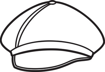 beret cap line art, black outline, vector and illustration, coloring book page line art drawing