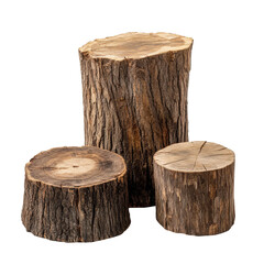 Log pieces of varying sizes arranged artistically on a light background in a natural setting