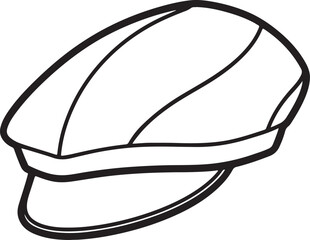 beret cap line art, black outline, vector and illustration, coloring book page line art drawing
