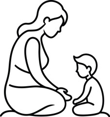 Young mother and her child holding hands drawn in clean continuous line art expressing love and connection ideal for parenting concepts family unity and care themes
